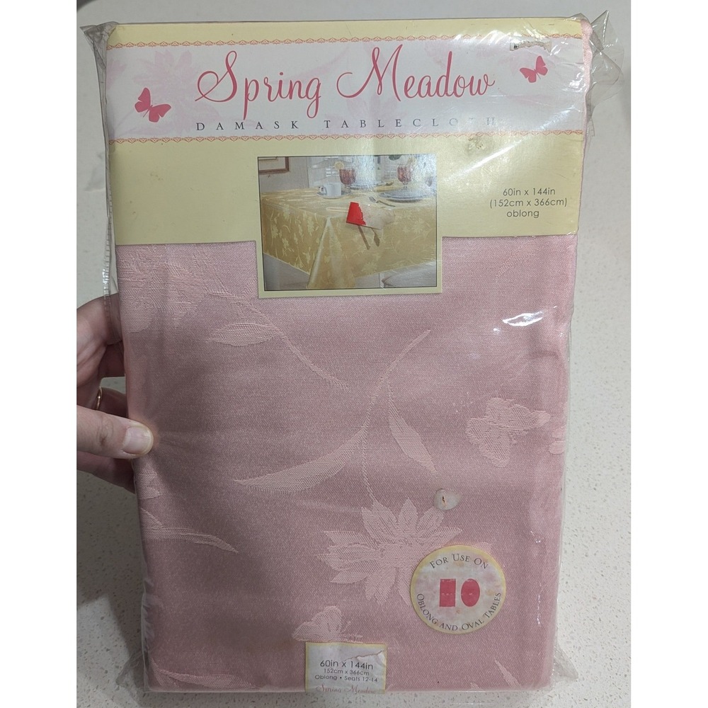 Spring Meadow Tablecloth Pink Damask Floral Oblong 60x144 Grandmillennial